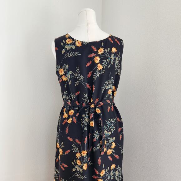 Vintage 90s Kathie Lee Black Yellow Floral Maxi Dress Sleeveless 10 - Picture 8 of 10